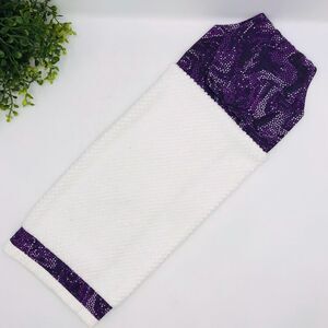 Hanging Kitchen Towel: Purple Swirled Tiny Dots Topper, Button Closure